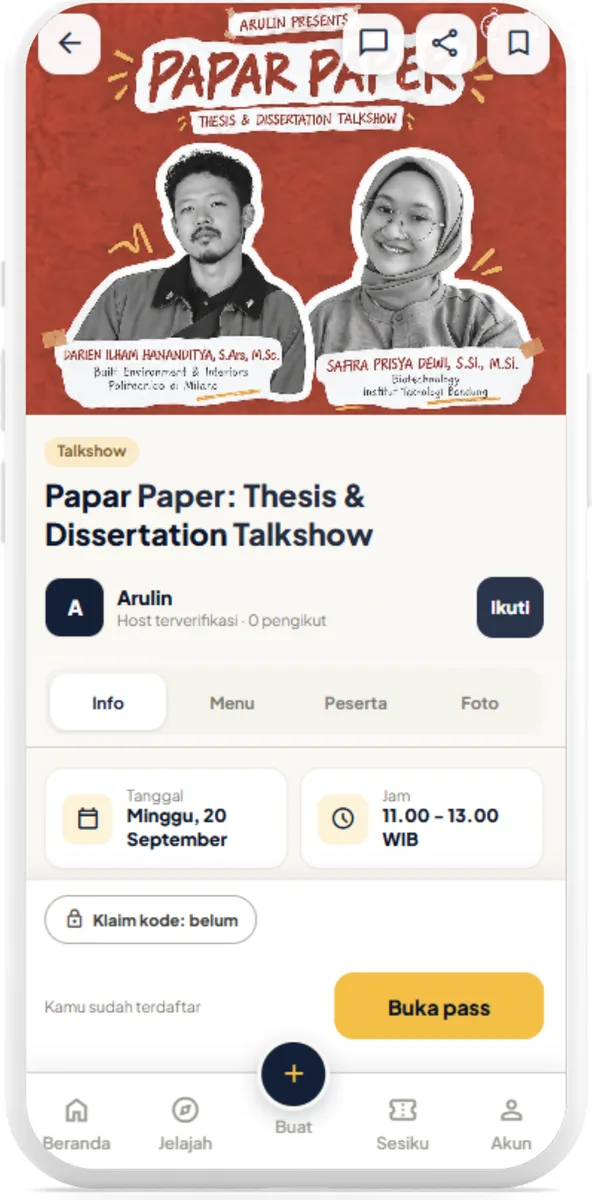 Arulin app showing a talkshow session page